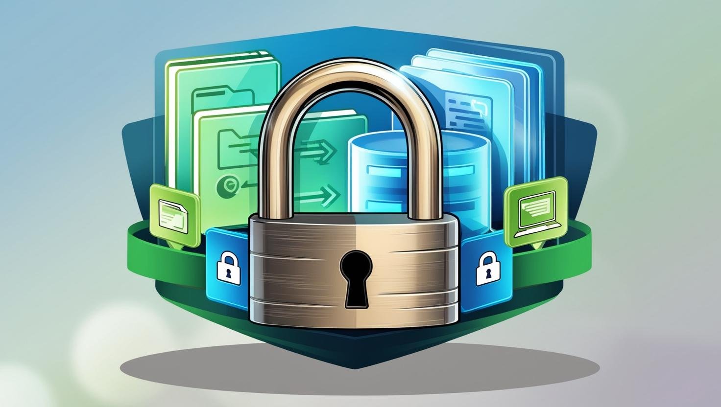 Política de Privacidade em um cadeado sobreposto a ícones de dados digitais, simbolizando a proteção e segurança das informações dos usuários