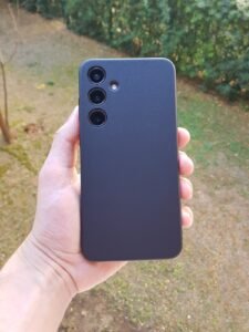 Samsung Galaxy S24+ back view on hands