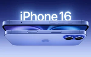 iPhone 16 - imagem promocional - iPhone flutuando mostrando e enquanto um mostra a traseira o outro mostra a tela