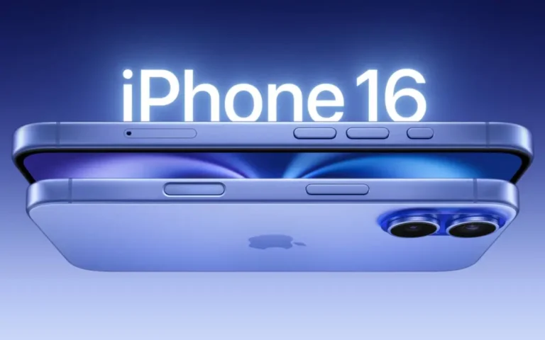 iPhone 16 - imagem promocional - iPhone flutuando mostrando e enquanto um mostra a traseira o outro mostra a tela